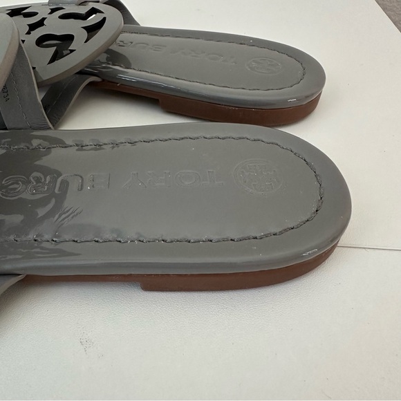 Tory Burch Miller Sandals Malta Gray Patent Leather Shoes Womens SZ US 9 - Picture 7 of 7